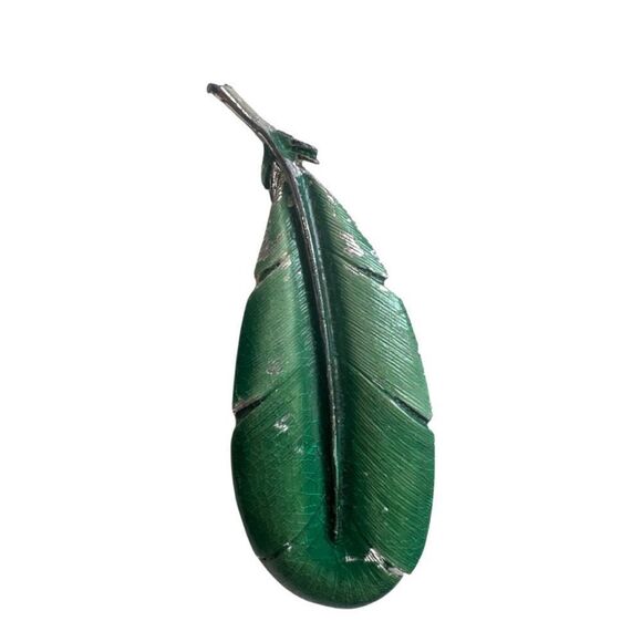 Vintage JJ Signed Satin Green Leaf Brooch Pin Textured Women's Party Accessory - Picture 2 of 4